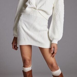 Maeve by Anthropologie White Cable Knit Pull on Mini Skirt